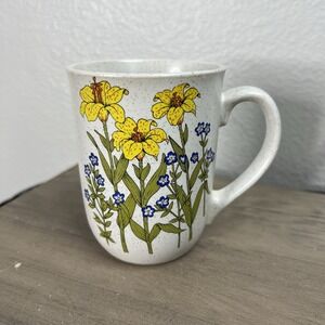 Vintage Yellow Day Lilly‎ Wildflower Stoneware Coffee Mug Cup Japan 1970s